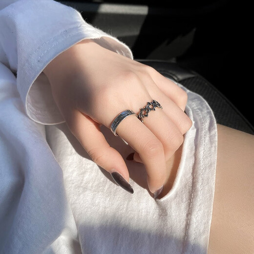 Qi Xiaomi two-piece set of rings, men's trendy single rings, retro open rings, women's cold style index rings, domineering rings