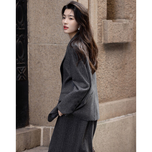 Demana low saturation work wear winter quiet luxury business commuting containing sheep wool warm suit jacket women's short style