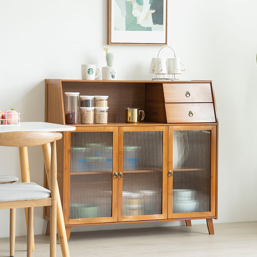 Pomelo Mansion Nordic Kitchen Sideboard Wine Cabinet Modern Simple Storage Living Room Cupboard Multifunctional Home Storage Cabinet Tea Cabinet Brown Three Doors Double Draw