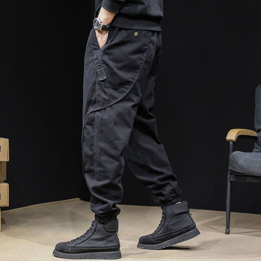 Gu Xiansen's leggings casual pants men's loose American retro overalls men's autumn and winter leggings large size harem long pants black 2XL 160-180Jin Jin equals 0.5 kg
