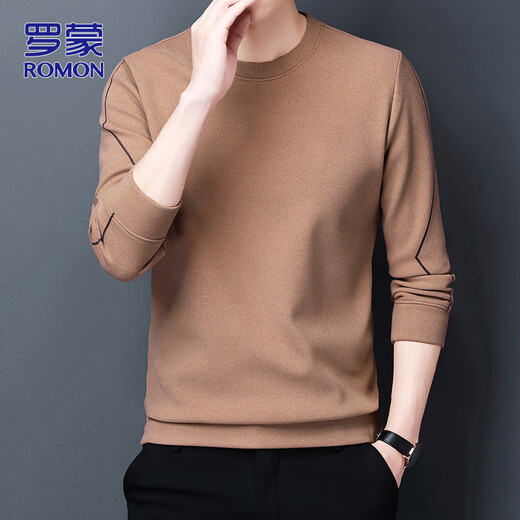 ROMON sweatshirt men's 2025 autumn and winter long-sleeved T-shirt men's round neck top men's bottoming shirt camel XL