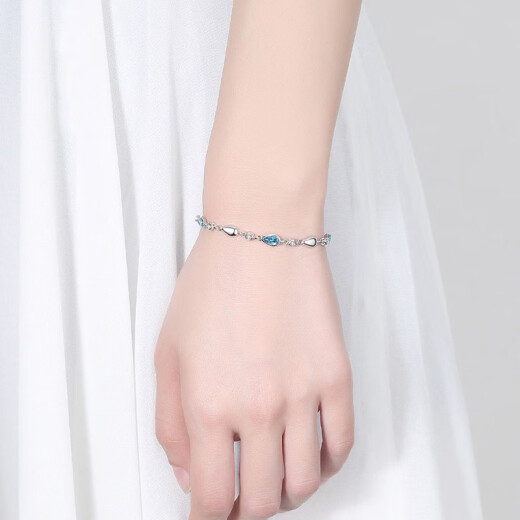 Dingjing S925 Silver Bracelet Female Love Blue Diamond Fashion Korean Style Student Couple Birthday Gift Girl Forest Style Hand Jewelry for Girlfriend Jewelry S315 Crystal Love