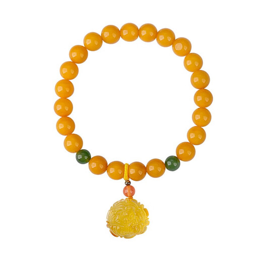 Ouchini beeswax bracelet, natural amber chicken fat, yellow old beeswax, gold amber rose pendant, jasper round bead multi-treasure bracelet, ladies gift, comes with national inspection certificate, one thing, one certificate, supports re-inspection