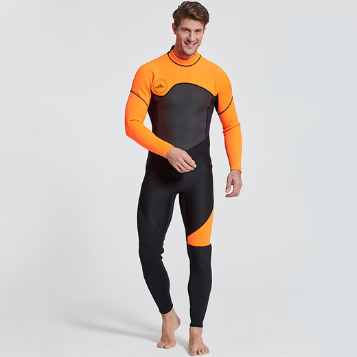 SBART 3MM diving suit one-piece thickened cold-proof and warm winter swimsuit deep diving snorkeling surfing sports fishing suit training suit 1070 men's orange 3mm 2XL