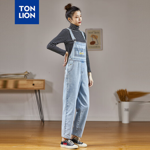 Tangshi Spring New Jeans Women's Overalls Light Denim Blue M