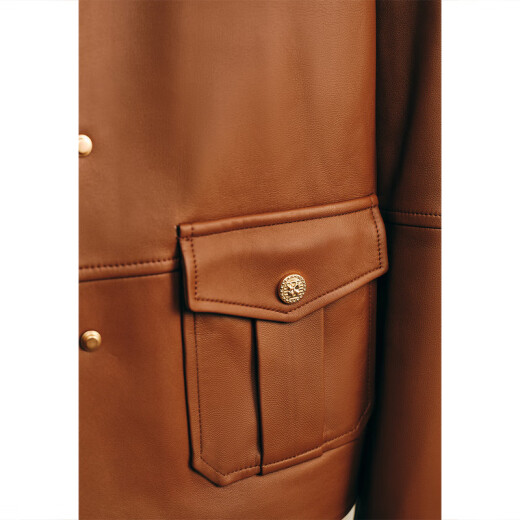 PSALTER Keyan Women's Autumn Loose Suit Lapel Retro Versatile Casual Sheepskin Jacket Leather Brown 40