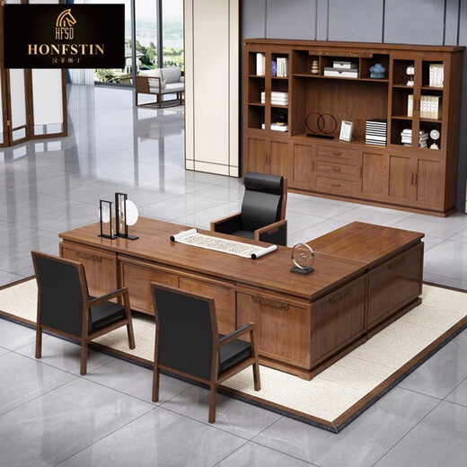 Hanfestin solid wood office desk boss table new Chinese style chairman furniture customized atmospheric president desk and chair combination 2.8 meters boss table