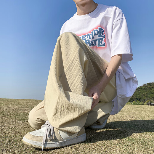 OEMG Striped Sports Casual Pants Boys Summer New Wide Leg Versatile Straight Youth Loose Trendy Pants DSA410-K9901 Black 2XL Recommended 135-150Jin Jin equals 0.5kg