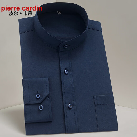 Pierre Cardin French high-end men's Chinese stand-up collar shirt men's long-sleeved black business formal wear free-iron Chinese style tunic suit men's round neck shirt lining white 859 39 125-140Jin Jin equals 0.5 kg