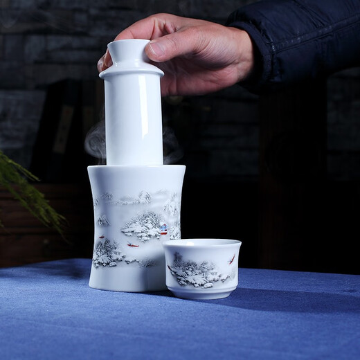 Porcelain Yun Jingdezhen Household Chinese-style Warming Ceramic Warming Wine Cup White Wine Kettle Two and a Half Jin Jin equals 0.5 kg Wine Divider Wine Cup Hot Wine Kettle Fuchun Shanju-3 Pack of 150ml