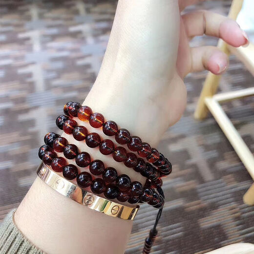 Moshe Dominican red and blue amber bracelet, blood amber 3A water purification beads, sweater chain, Mexican amber, beeswax necklace (6mm) red and blue amber 108 beads