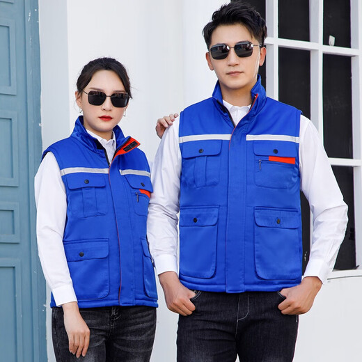 
Zhidoudou winter work clothes cotton vest decoration work clothes labor protection clothing thickened driving construction vest custom printed logo back 9901 reflective strip big red cotton vest can be customized L 170/customizable