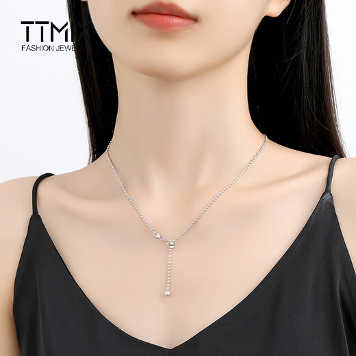 TTMIX shiny pt950 platinum necklace women's platinum clavicle chain plain chain ball diamond chain adjustable 6.1-6.3g 50cm thick 1.5mm