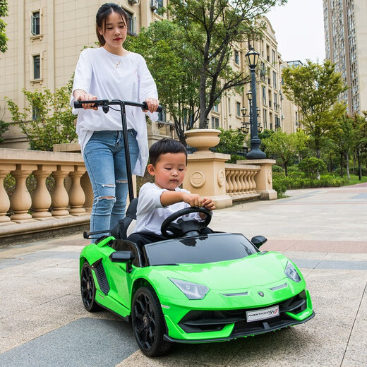 Haolaixi Lamborghini children's electric car four-wheeled with remote control baby car adult and child toy car can sit on the stroller yellow adult standing board/foam soft wheel/leather seat