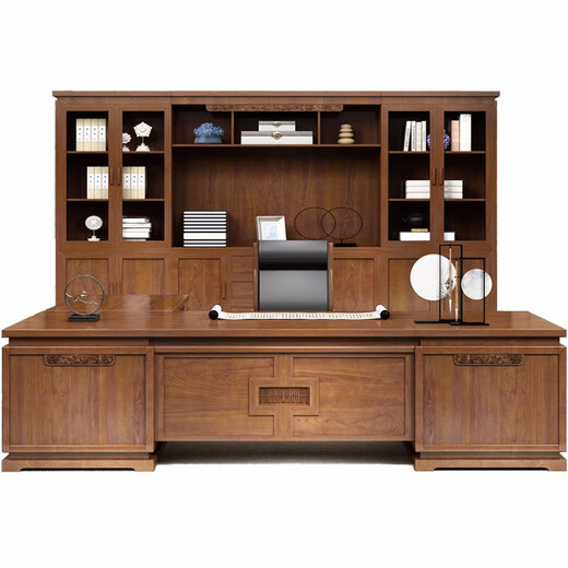 Hanfestin solid wood office desk boss table new Chinese style chairman furniture customized atmospheric president desk and chair combination 2.8 meters boss table