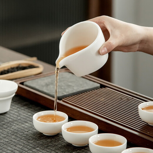 Gold inlaid jade Kung Fu tea set, mutton fat jade porcelain teapot, white porcelain ceramic tea cup, tea making set, gift box, Hibiscus Xishi tea set