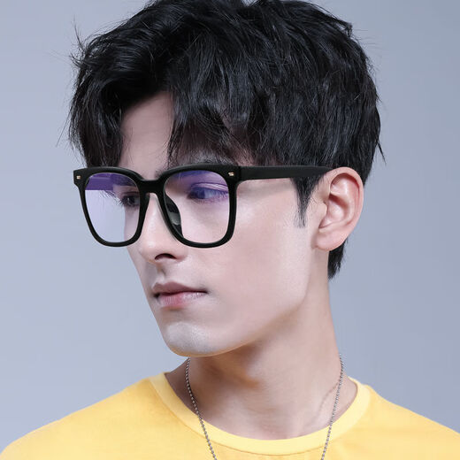 2021 New 2021 New Thick Black Frame Glasses for Men Showing Face Small Large Frame Plain Glasses Frame Anti-Blue Light Flat Glasses for Women Plain Fashion Trendy Style Bright Black Frame Non-prescription Flat Mirror Mirror Box + Lens Cloth