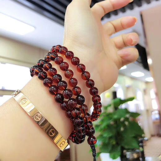 Moshe Dominican red and blue amber bracelet, blood amber 3A water purification beads, sweater chain, Mexican amber, beeswax necklace (6mm) red and blue amber 108 beads