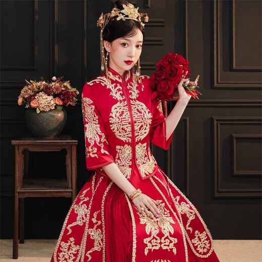 Taylor Martin (TAILEMARTIN) Xiuhe Wedding Bridal 2021 New Wedding Dress Toast Wear Ancient Costume Cheongsam Chinese Wedding Dress 004 (Pan Jinxiu) M