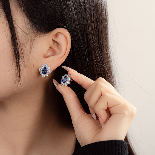 HKHL 925 Silver Tanzanite Blue Gemstone Earrings, Feminine and High-end Earrings, Niche Earrings Gift for Wife, A Pair of Tanzanite Blue Gemstone Earrings + Light Luxury Gift Box