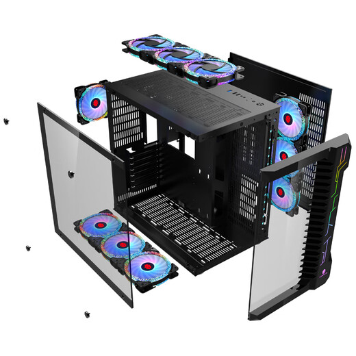 Wanjia Robin 3 wide-body double-sided transparent glass chassis dual 360 water-cooled computer main chassis sea view room chassis desktop 30 series long graphics card vertical mounting chassis Bauhaus pure white Robin 3 (black) + 7 prism 4pro fan ARGB