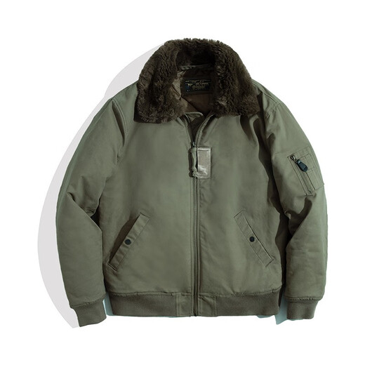 Madden Workwear American Retro B15 Pilot Cotton Jacket Men's Warm Fur Collar Thickened Cotton Jacket Spring and Winter Men's Jacket Green Clothes Men's Winter Jacket/Coat Men/Men's Cotton Coat/Cotton Men's Jacket 2XL