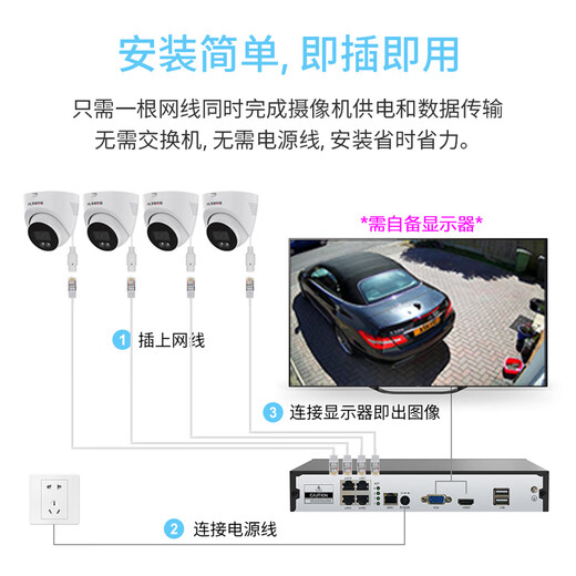 Huashi Inteligente H.View HD Vigilancia Conjunto de cámaras de vigilancia Poe Cable Fuente de la oficina Tienda y tienda Use el control remoto del teléfono móvil con Video Viducinilancia del hemisferio [4 canales] 5 millones de Poe Vigilancia Conjunto de vigilancia 2T Discalsco duro