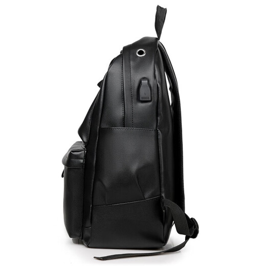 Langfei Backpack Men's Backpack Casual Large Capacity Travel Computer Bag Korean Version High School Student Bag Trendy Leather Bag Limited Edition Black