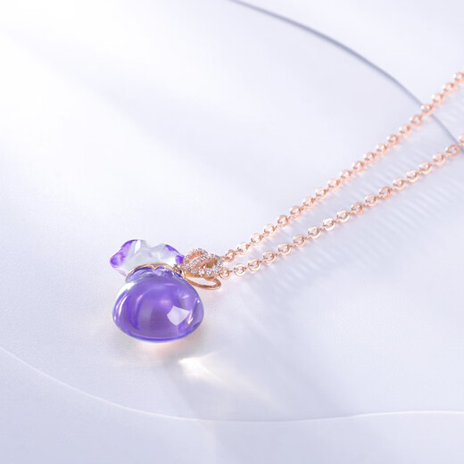 Avani 18K rose gold diamond pendant women's lucky bag money bag necklace colored gold pendant colored gemstone clavicle chain 18K gold diamond amethyst pendant rose gold
