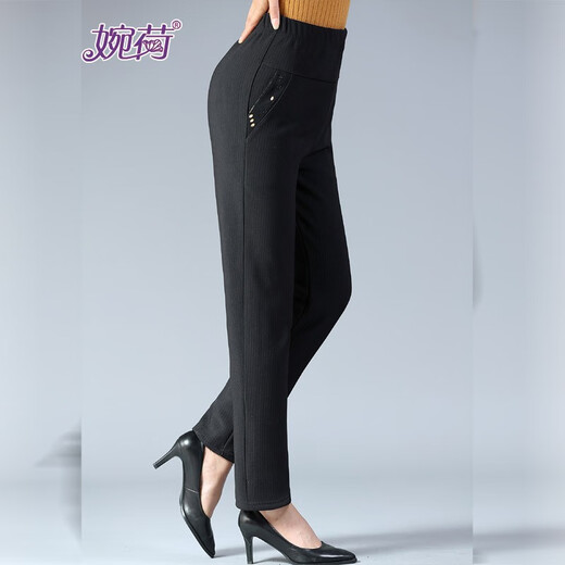 Wanhe autumn and winter clothing, middle-aged and elderly women's pants, mother's striped velvet pants, winter thickened cotton pants, high waist, large size outer wear warm pants