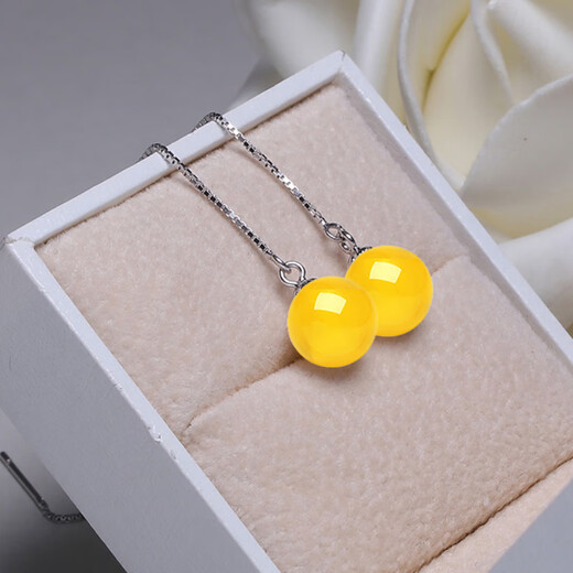 Nanzhu Family Drops of water form beads, amber earrings, 925 silver beeswax ear wire, exquisite earrings for mother and wife, 7.0-8.0mm beeswax