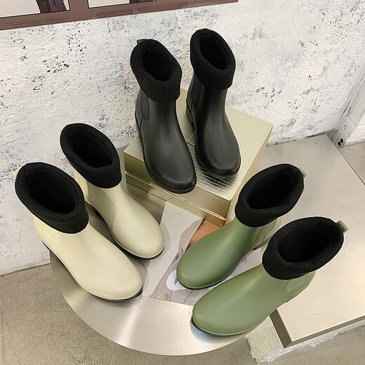 雨靴女时尚百搭雨鞋短筒防雨防滑水靴低帮成人外穿水鞋保暖防水鞋 绿色 36