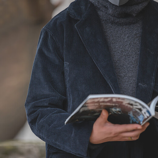 Madden Workwear American Retro Mid-Length Corduroy Windbreaker Fall Over-the-Knee Corduroy Coat Men's Jacket Black S