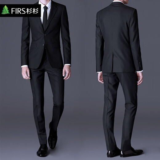 Shanshan British suit men's suit slim small suit business professional formal attire accompanying groom wedding dress casual suit black double button suit + trousers XL recommended 140Jin Jin equal to within 0.5 kg