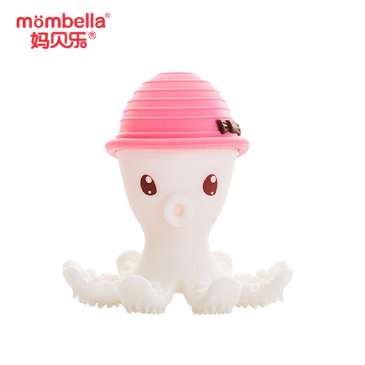 Mabela mombella octopus teether baby teether toy parent-child interactive toy can make sounds and can be boiled pink octopus 1 piece anti-drop chain + storage box