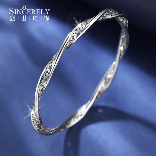 Shengshi Qiyuan platinum bracelet for women pt950 platinum bracelet with curly grass pattern Möbius ring bracelet, high-end bracelet, inner diameter 50mm, weight 21-22g, thickness about 3.6mm