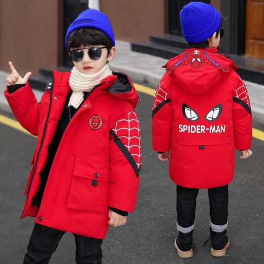 KOWELL Boys' Cotton Clothes Children's Cotton Thickened Spider-Man Jackets Mid-Length Autumn and Winter Clothes 2020 New Little Boys' Medium and Big Children's Cotton Clothes Red 130 Recommended height is about 125cm