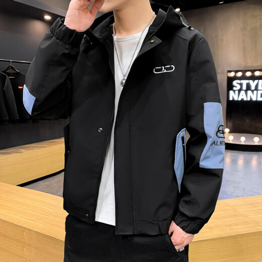 FORTEI Jacket Men's Fashion Versatile Jacket Men's Top Korean Style Trendy Hooded Breathable and Comfortable Men's Jacket Men's JAG7025 Blue XL