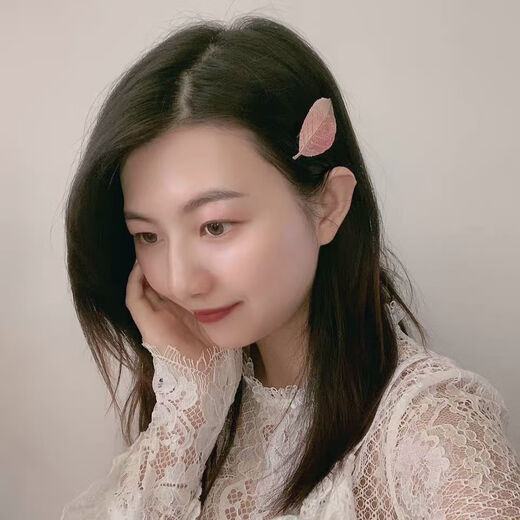 Yanxiang Korean style broken hair clip, fresh girly embroidered leaf bangs clip BB clip, elegant gradient broken hair clip, side clip, leaf style hair clip, 3-piece set