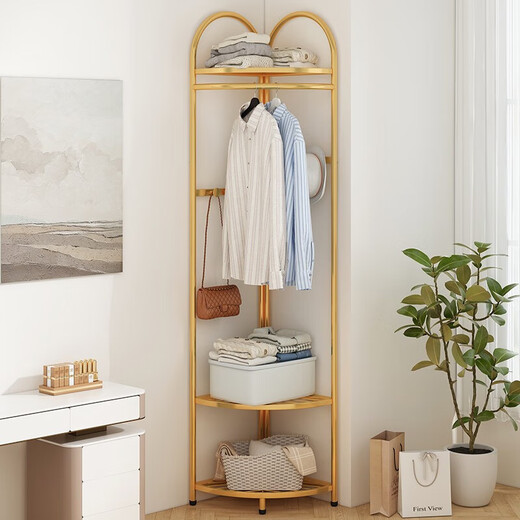 索尔诺（SuoErnuo）转角衣帽架卧室落地轻奢创意衣架靠墙挂衣架衣服架家用房间收纳架 衣帽架9858Y【黑色】