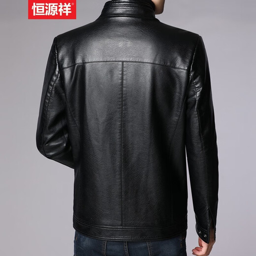 Hengyuanxiang leather jacket for men in autumn and winter, middle-aged men's velvet thickened stand-up collar jacket, warm leather jacket, middle-aged and elderly men's tops