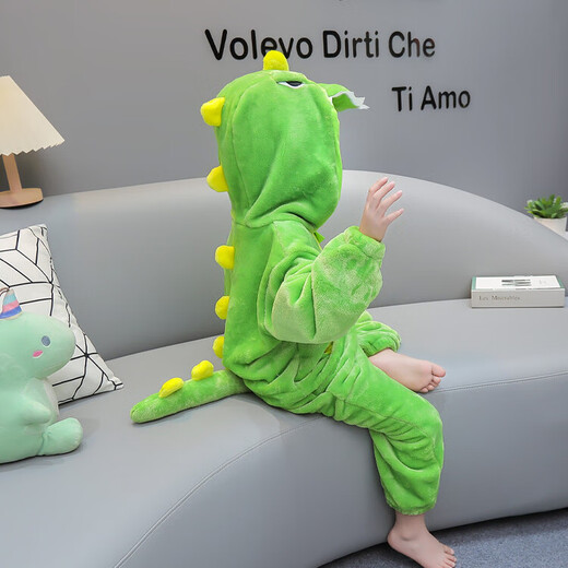 G.DUCKKIDS children's clothing children's pajamas autumn and winter boys and girls home clothes small dinosaur double thickened baby one-piece sleeping bag spring and autumn 2371 dinosaur green flannel 100 size 2~3 years old 90-100cm cm