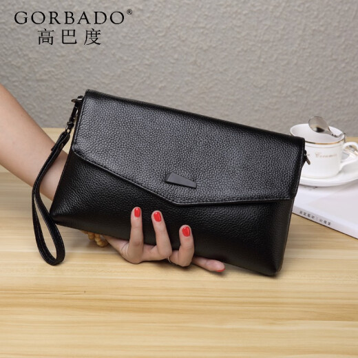 高巴度（GORBADO）包包女2025新款时尚女士手拿包真皮休闲单肩包斜挎包牛皮手抓包潮 黑色