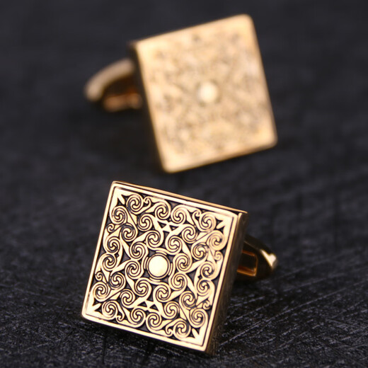 Lieshang China Golden Auspicious Pattern Men's Cuff Buttons Shirt Cuff French Button Shirt Cuff Men's Cuff Pins Business Golden Auspicious Pattern (Square)