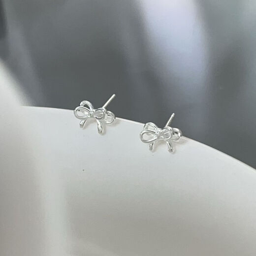 Miao Yijia Earrings Silver Needle Earrings Women's 2025 New Earrings Women's Temperament High-end Niche Ear Holization Birthday Gift Double-layer Hollow Bow Earrings Pair