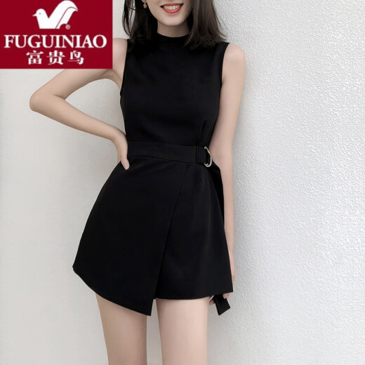 Fuguiniao high-end light luxury black one-piece chiffon 2020 summer new high-waist slim and small fashion workwear jumpsuit trendy black S