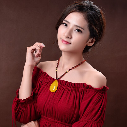 OUCERNY beeswax pendant natural amber raw stone full of honey chicken oil yellow water drop necklace pendant for men and women Russian material 3-5g