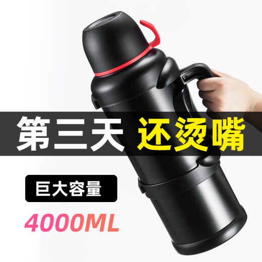 Tianxi (TIANXI) outdoor large-capacity thermal kettle for men's car portable stainless steel kettle hot water thermos cool black 4OOOml