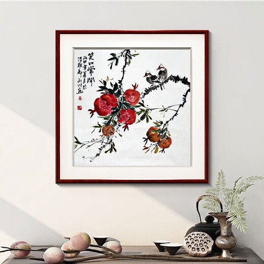 Zi Teng Sui Xuan Everything Goes Wishful Decoration Painting New Chinese Style Living Room Sofa Background Wall Painting Restaurant Dining Room Mural Persimmon Painting Picture 4 50*50cm mahogany color solid wood frame