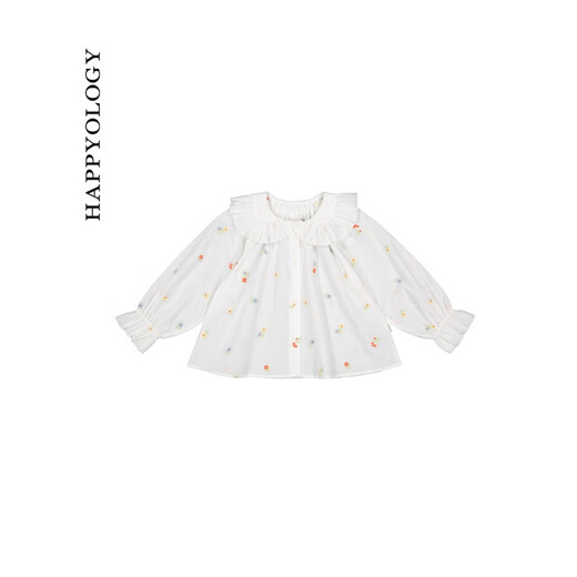 Happyology British fully embroidered cotton girls' shirt spring lightweight breathable long-sleeved children's spring tops air-conditioned clothes fully embroidered small flowers 98 (98cm)